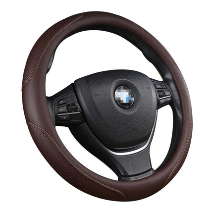 Universal Luxury Car 37-38cm Steering Wheel Cover PU Leather Non-slip Breathable (Brown).
