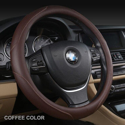 Universal Luxury Car 37-38cm Steering Wheel Cover PU Leather Non-slip Breathable (Brown).