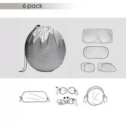 Set of 6 Auto Front Rear Windshield Side Window Sun Shade Car Visor Cover Block.