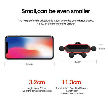 Car Phone Holder Metal Gravity 360 Universal Rotation Ball Air Vent Cellphone Stand(Dark Grey).