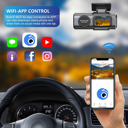 4K Dash Cam UHD 2160P WiFi Front Dashcam Night Vision Car Camera with 64GB Card.