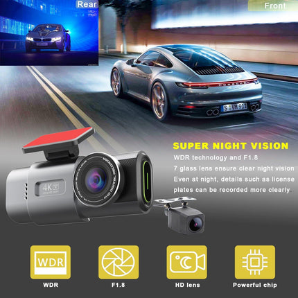 4K Dash Cam UHD 2160P WiFi Front Dashcam Night Vision Car Camera with 64GB Card.