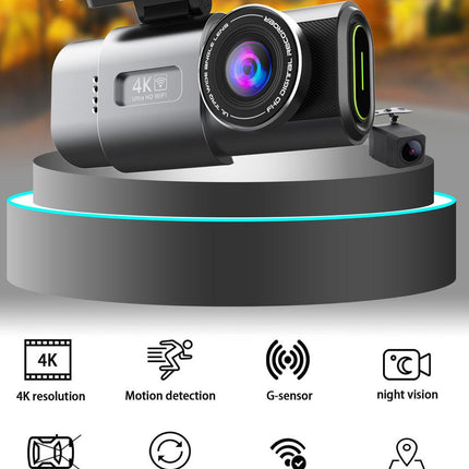 4K Dash Cam UHD 2160P WiFi Front Dashcam Night Vision Car Camera with 64GB Card.
