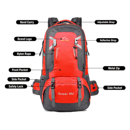 60L Waterproof Outdoor Hiking Backpack Camping Outdoor Trekking Bag(Blue).