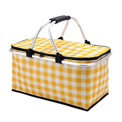 Collapsible Outdoor Camping Portable Insulated Picnic Basket Camping Picnic Ice Pack(Yellow Grid).