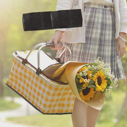 Collapsible Outdoor Camping Portable Insulated Picnic Basket Camping Picnic Ice Pack(Yellow Grid).