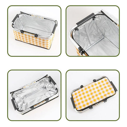 Collapsible Outdoor Camping Portable Insulated Picnic Basket Camping Picnic Ice Pack(Yellow Grid).