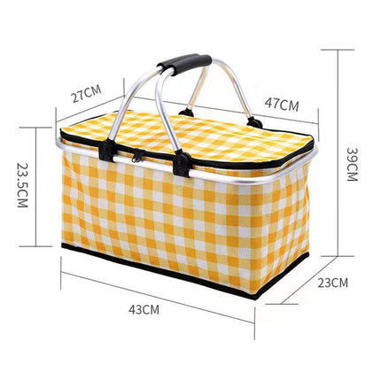 Collapsible Outdoor Camping Portable Insulated Picnic Basket Camping Picnic Ice Pack(Red Grid).