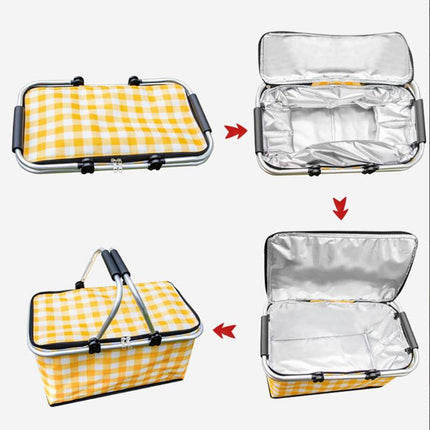 Collapsible Outdoor Camping Portable Insulated Picnic Basket Camping Picnic Ice Pack(Red Grid).