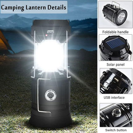 LED Camping Lamp Solar Powered Rechargeable USB Torch Waterproof Emergency Light Lantern.