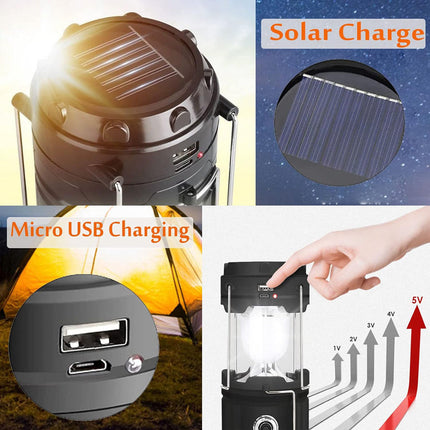 LED Camping Lamp Solar Powered Rechargeable USB Torch Waterproof Emergency Light Lantern.