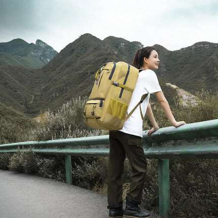 60L Travel Boarding Backpack Outdoor Trekking Luggage Hiking Camping Rucksack Large Capacity Storage Backpack(Khaki).