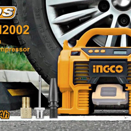INGCO Air Compressor Car Tyre Deflator Inflator Pump 160PSI Auto Stop & Fittings(no battery and charger).