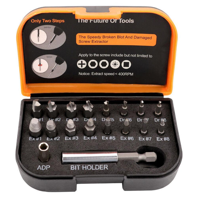 18x Magnetic Damaged Screw Extractor Set Broken Drill Bit Remover Kit Hex Crv.