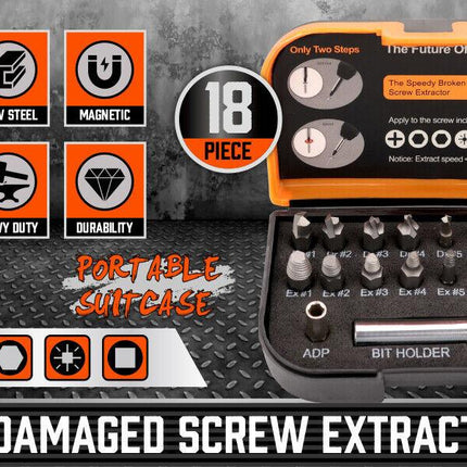 18x Magnetic Damaged Screw Extractor Set Broken Drill Bit Remover Kit Hex Crv.