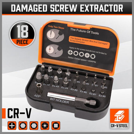 18x Magnetic Damaged Screw Extractor Set Broken Drill Bit Remover Kit Hex Crv.