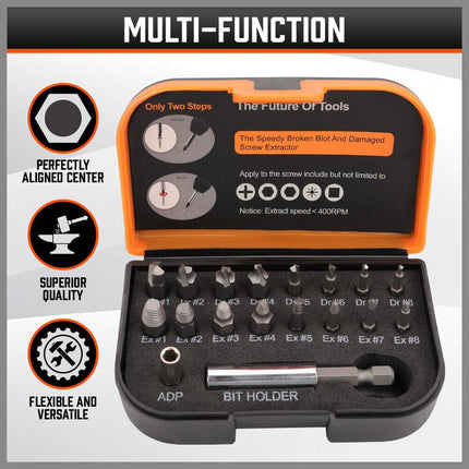 18x Magnetic Damaged Screw Extractor Set Broken Drill Bit Remover Kit Hex Crv.
