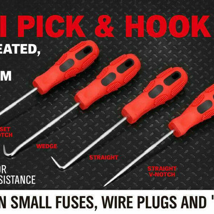 4Pc Pick Hook Set O Ring Oil Seal Remover Non-Slip Rubber Handle Red Local Stock.