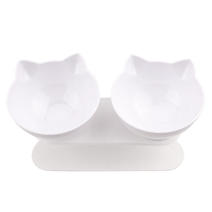 White Double Cat Bowl Pet Bowls Stand Dog Elevated Feeder Food Water Raised Lifted.