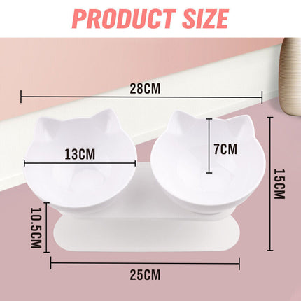White Double Cat Bowl Pet Bowls Stand Dog Elevated Feeder Food Water Raised Lifted.