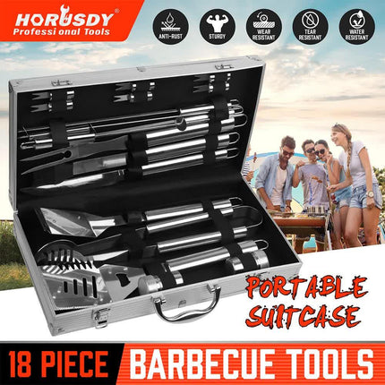 18Pcs BBQ Tool Set Stainless Steel Barbecue Utensil Cooking Grill Outdoor Cook.