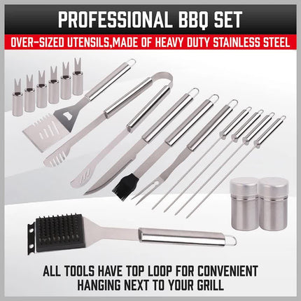 18Pcs BBQ Tool Set Stainless Steel Barbecue Utensil Cooking Grill Outdoor Cook.