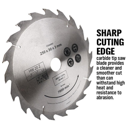 4x 250MM Circular Saw Blade 20T Disc Saw Blade Wood Timber Cutting 30/20/16mm.