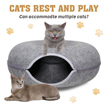 Dark Grey Cat Tunnel Bed Felt Pet Puppy Nest Cave House Toy Washable Detachable.
