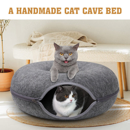 Dark Grey Cat Tunnel Bed Felt Pet Puppy Nest Cave House Toy Washable Detachable.