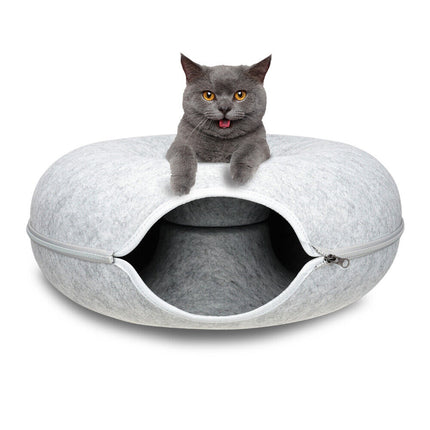 59 x 29cm Cat Tunnel Bed Dark Grey Felt Pet Puppy Nest Cave Toy Light Grey.