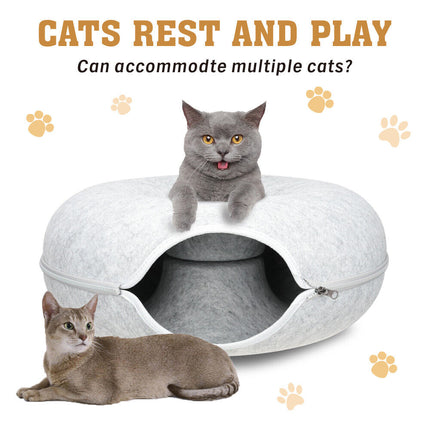 59 x 29cm Cat Tunnel Bed Dark Grey Felt Pet Puppy Nest Cave Toy Light Grey.