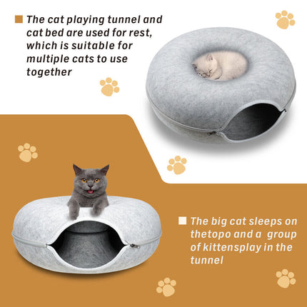 59 x 29cm Cat Tunnel Bed Dark Grey Felt Pet Puppy Nest Cave Toy Light Grey.