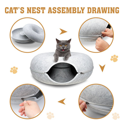 59 x 29cm Cat Tunnel Bed Dark Grey Felt Pet Puppy Nest Cave Toy Light Grey.