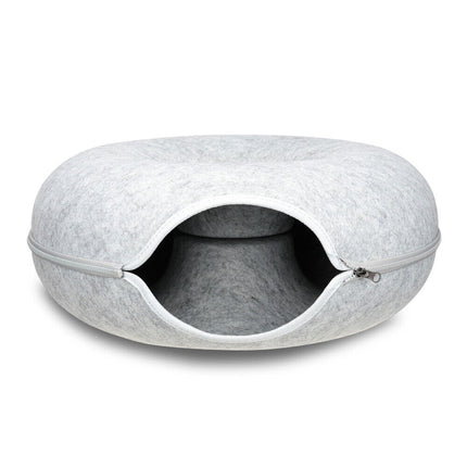59 x 29cm Cat Tunnel Bed Dark Grey Felt Pet Puppy Nest Cave Toy Light Grey.