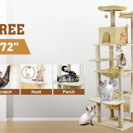 VaKa 184cm Road Cat Tree Tower Scratching Post Scratcher Condo with Big Hammock.