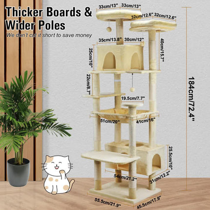 VaKa 184cm Road Cat Tree Tower Scratching Post Scratcher Condo with Big Hammock.