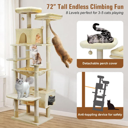 VaKa 184cm Road Cat Tree Tower Scratching Post Scratcher Condo with Big Hammock.