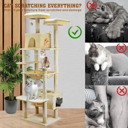 VaKa 184cm Road Cat Tree Tower Scratching Post Scratcher Condo with Big Hammock.