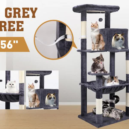VaKa 143cm Cat Tree Scratching Post Scratcher Tower Condo House Furniture Wood.
