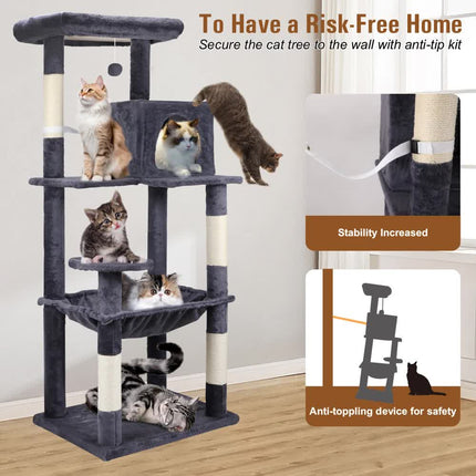 VaKa 143cm Cat Tree Scratching Post Scratcher Tower Condo House Furniture Wood.