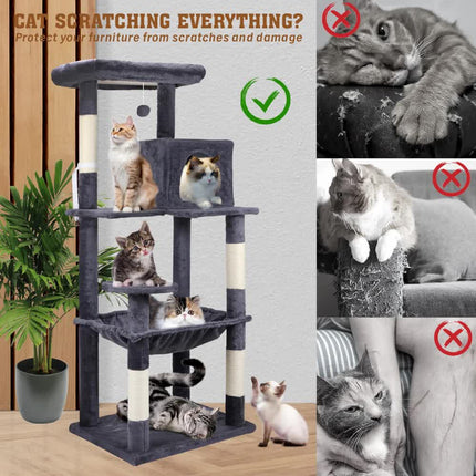 VaKa 143cm Cat Tree Scratching Post Scratcher Tower Condo House Furniture Wood.