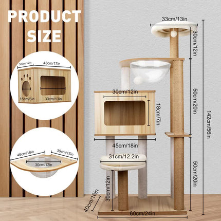 VaKa 1.42M Cat Tree Tower Scratching Post Scratcher Cats Condo House Bed Furniture.