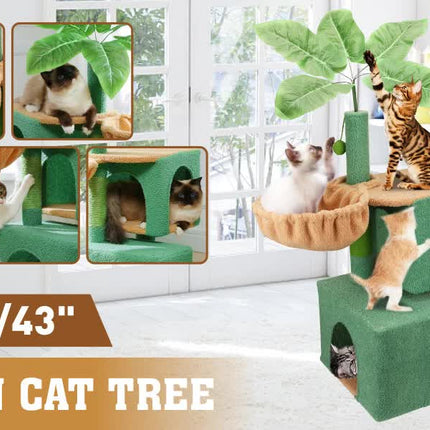 VaKa 1.1M Cat Tree Scratching Post Palm Tree Cat Post Dangling Balls Cat Toy.