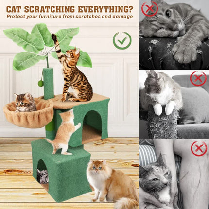 VaKa 1.1M Cat Tree Scratching Post Palm Tree Cat Post Dangling Balls Cat Toy.