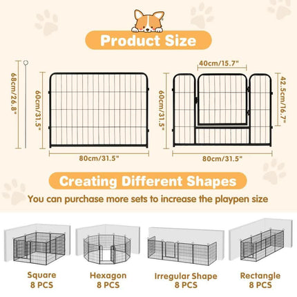 Pet Dog Playpen Puppy Exercise Cage Enclosure Fence Metal Outdoor 8 Panel.