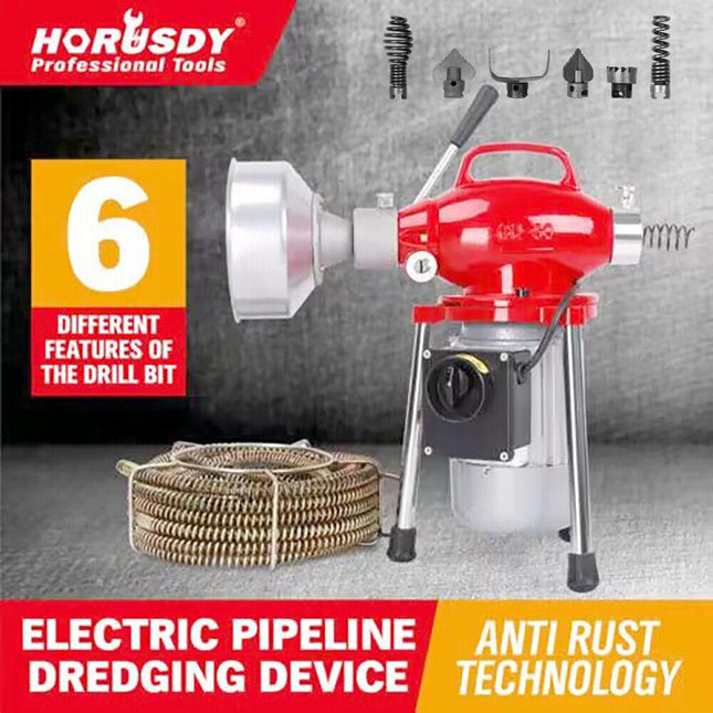 400W Drain Cleaner Electric Eel Rigid Plumbing Sewerage Pipe Machine 6 Cutters.