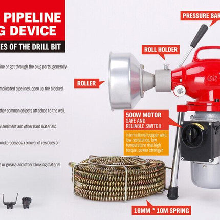 400W Drain Cleaner Electric Eel Rigid Plumbing Sewerage Pipe Machine 6 Cutters.