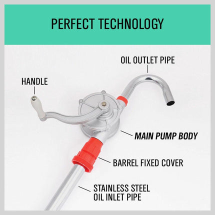 Aluminium Rotary Drum Pump Diesel Fuel Kero Oil Petrol 44 Gallon Drum Hand Pump.