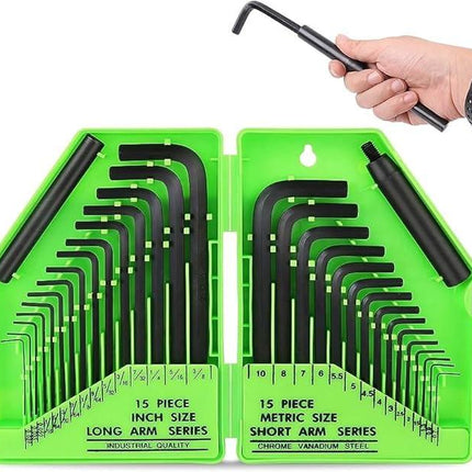 SWANLAKE 32PCS Hex Key Set, Allen Wrench Set Inch/Metric MM(0.7mm-10mm) SAE(0.028"-3/8).
