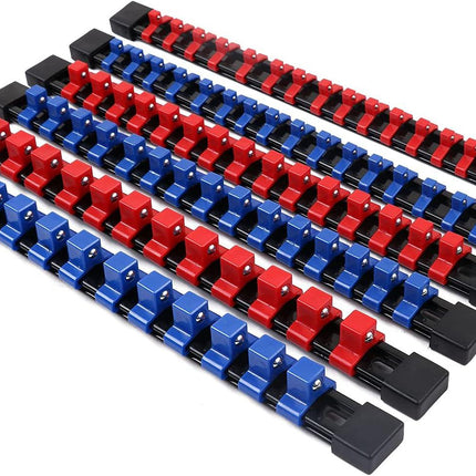 SWANLAKE 6-Piece Socket Organizer Set, Sockets Holder Rack Rail Mountable 86 Sliding Clips, Premium Quality Socket Holders Workshop Organiser.